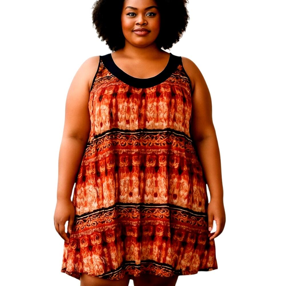 Mile Gabrielle 1X Women's Sleeveless Orange Maxi BOHO Sun Dress Plus 14W 16W